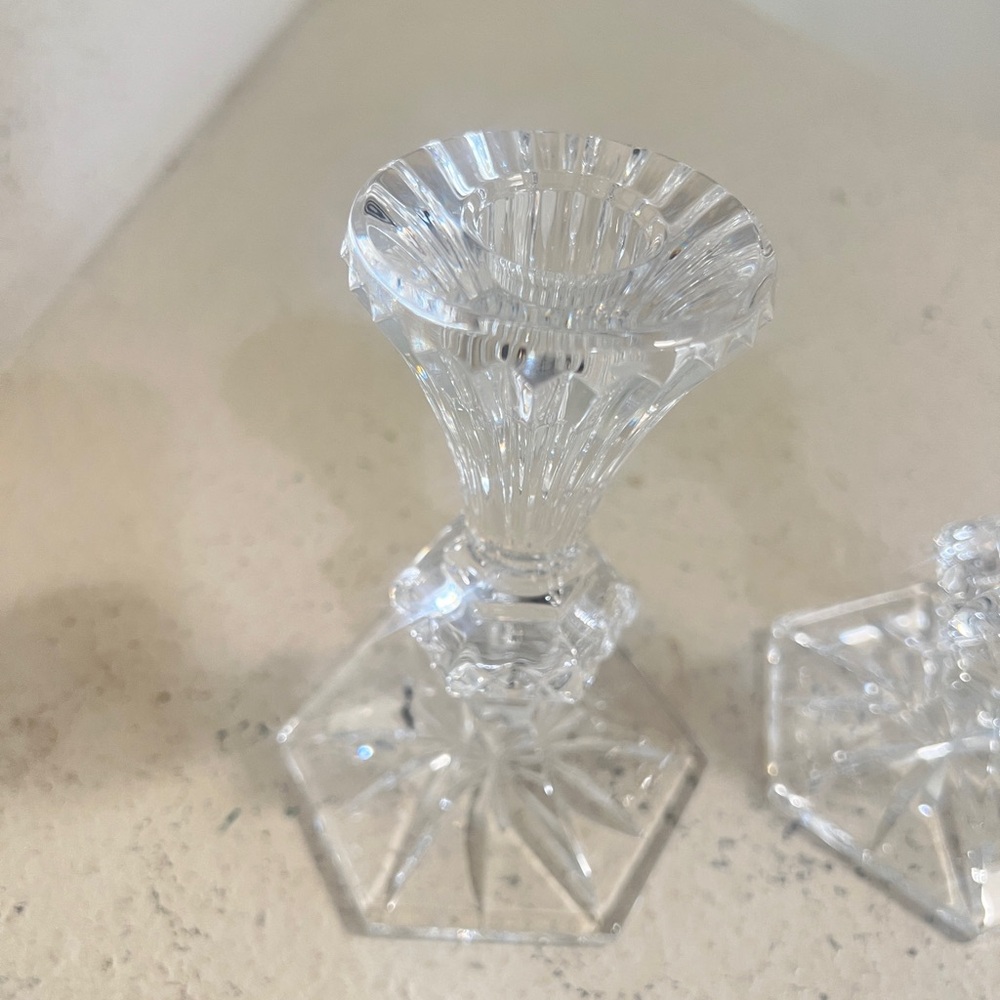 Waterford‎ Crystal Chatham Candlestick Candle Holders Hexagon Base Set - Picture 6 of 12